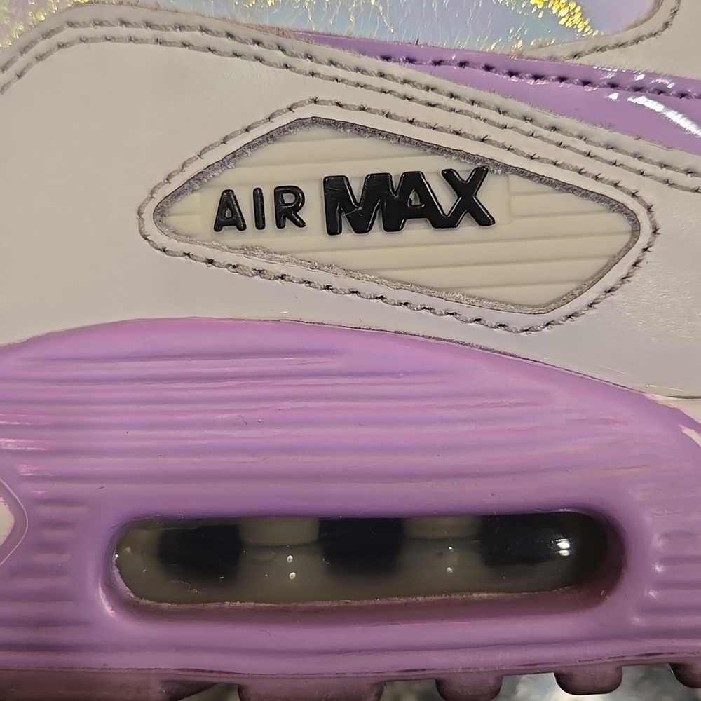 NIKE AIR MAX 90 LTR SIZE 6 YOUTH=7.5 WOMEN'S. PURPLE /WHITE METALLIC. - Picture 15 of 16